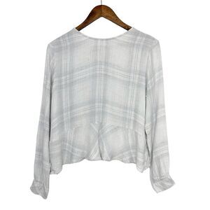 Cloth & Stone Anthropologie Peplum Back Button Top Gray Plaid Size Small